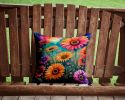 Colorful Gerbera Daisies Throw Pillow Machine Washable, Indoor Outdoor Decorative Pillow for Couch, Bed or Patio, 14Hx14W