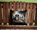 Bernese Mountain Dog Spooky Halloween Throw Pillow Machine Washable, Indoor Outdoor Decorative Pillow for Couch, Bed or Patio, 14Hx14W