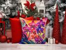 Colorful Orchids Throw Pillow Machine Washable, Indoor Outdoor Decorative Pillow for Couch, Bed or Patio, 14Hx14W