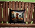 Vizsla Spooky Halloween Throw Pillow Machine Washable, Indoor Outdoor Decorative Pillow for Couch, Bed or Patio, 14Hx14W