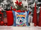 American Eskimo Hippie Dawg Throw Pillow Machine Washable, Indoor Outdoor Decorative Pillow for Couch, Bed or Patio, 14Hx14W