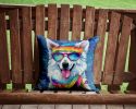 American Eskimo Hippie Dawg Throw Pillow Machine Washable, Indoor Outdoor Decorative Pillow for Couch, Bed or Patio, 14Hx14W