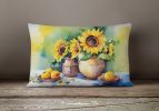 Flowers in Watercolor Throw Pillow Throw Pillow for Indoor Couch Bed Outdoor Patio Washable, Sunflowers 1612,12Hx16W