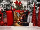 Golden Retriever and Santa Claus Throw Pillow Machine Washable, Indoor Outdoor Decorative Pillow for Couch, Bed or Patio, 14Hx14W