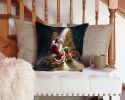 Cairn Terrier and Santa Claus Throw Pillow Machine Washable, Indoor Outdoor Decorative Pillow for Couch, Bed or Patio, 14Hx14W