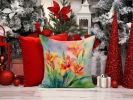 Lilies in Watercolor Throw Pillow Machine Washable, Indoor Outdoor Decorative Pillow for Couch, Bed or Patio, 14Hx14W