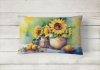 Flowers in Watercolor Throw Pillow Throw Pillow for Indoor Couch Bed Outdoor Patio Washable, Sunflowers 1612,12Hx16W