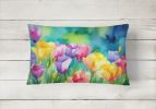 Flowers in Watercolor Throw Pillow Throw Pillow for Indoor Couch Bed Outdoor Patio Washable, Freesias 1566,12Hx16W