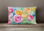 Flowers in Watercolor Throw Pillow Throw Pillow for Indoor Couch Bed Outdoor Patio Washable, Ranunculus 1603,12Hx16W