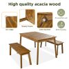 3 Pieces Acacia Wood Table Bench Dining Set For Outdoor & Indoor Furniture With 2 Benches, Picnic Beer Table for Patio, Porch, Garden, Poolside