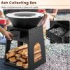 Patio Fire Pit with Firewood Log Rack with Grill and Ash Box