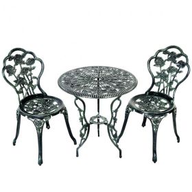 Patio Balcony Stylish Cast Aluminum Bistro Bar Table  Chair 3 Pcs Set (Color: Green)