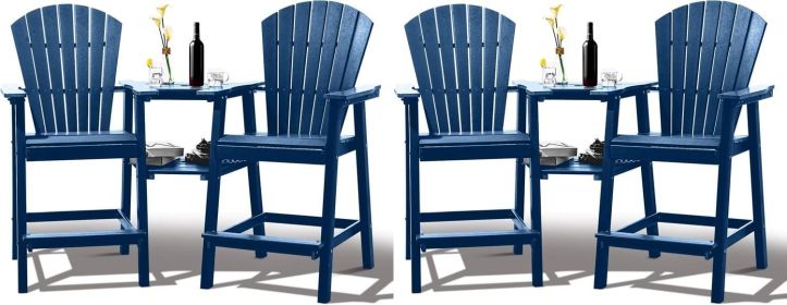 Tall Chairs Set of 2, Recycled Poly Balcony Chair with Double Connecting Tray Patio Stools Weather Resistant, Outdoor chair (Color: Navy Blue)