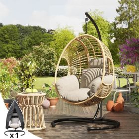 Hanging Egg Chair, Oversized Wicker Swing Chair with 8" Thick Seat Cushion & Dust Cover, for Outdoor Patio Garden Backyard (Color: Cross Weave Black)