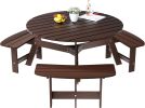 6 Person Wooden Picnic Benches, Outdoor Round Table with Umbrella Hold Design for Patio, Backyard, Garden, Adults and Kids