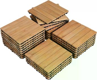 27PCS Interlocking Patio Deck Tiles Outdoor Flooring for Garden Poolside Fir Wood Indoor Natural Wood (Color: Natural Wood)