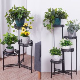 3/4 Tier Metal Plant Stand Indoor Black Tall Flower Pot Holder Display Rack Foldable for Patio Garden Living Room Corner Balcony (Color: Black)