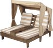 KidKraft Wooden Outdoor Double Chaise Lounge with Cup Holders, Patio Furniture for Kids or Pets, Espresso with Oatmeal