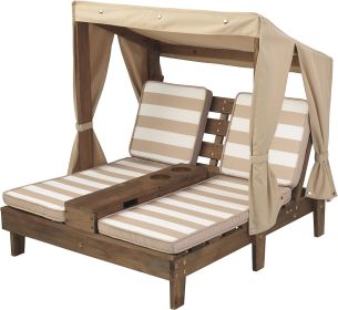 KidKraft Wooden Outdoor Double Chaise Lounge with Cup Holders, Patio Furniture for Kids or Pets, Espresso with Oatmeal (Color: Espresso)