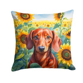 Dachshund in Sunflowers Throw Pillow Machine Washable, Indoor Outdoor Decorative Pillow for Couch, Bed or Patio, 14Hx14W (Default: Default)