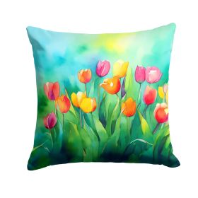 Tulips in Watercolor Throw Pillow Machine Washable, Indoor Outdoor Decorative Pillow for Couch, Bed or Patio, 14Hx14W (Default: Default)