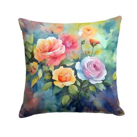 Roses in Watercolor Throw Pillow Machine Washable, Indoor Outdoor Decorative Pillow for Couch, Bed or Patio, 14Hx14W (Default: Default)