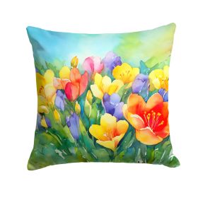 Freesias in Watercolor Throw Pillow Machine Washable, Indoor Outdoor Decorative Pillow for Couch, Bed or Patio, 14Hx14W (Default: Default)