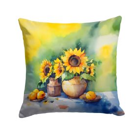 Sunflowers in Watercolor Throw Pillow Machine Washable, Indoor Outdoor Decorative Pillow for Couch, Bed or Patio, 14Hx14W (Default: Default)