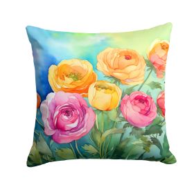 Ranunculus in Watercolor Throw Pillow Machine Washable, Indoor Outdoor Decorative Pillow for Couch, Bed or Patio, 14Hx14W (Default: Default)