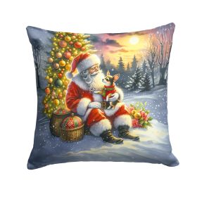 Chihuahua and Santa Claus Throw Pillow Machine Washable, Indoor Outdoor Decorative Pillow for Couch, Bed or Patio, 14Hx14W (Default: Default)