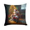 Cavalier Spaniel and Santa Claus Throw Pillow Machine Washable, Indoor Outdoor Decorative Pillow for Couch, Bed or Patio, 14Hx14W