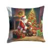 Labrador Retriever and Santa Claus Throw Pillow Machine Washable, Indoor Outdoor Decorative Pillow for Couch, Bed or Patio, 14Hx14W