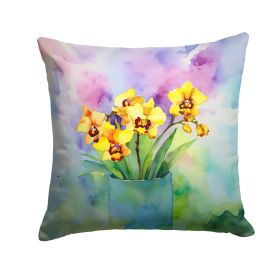 Orchids in Watercolor Throw Pillow Machine Washable, Indoor Outdoor Decorative Pillow for Couch, Bed or Patio, 14Hx14W (Default: Default)