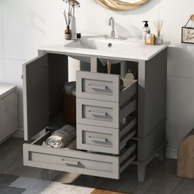 30" Bathroom Vanity , Modern Bathroom Cabinet with Sink Combo Set, Bathroom Storage Cabinet with a Soft Closing Door and 3 Drawers, Solid Wood Frame (Color: Grey)