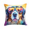 Bernese Mountain Dog Hippie Dawg Throw Pillow Machine Washable, Indoor Outdoor Decorative Pillow for Couch, Bed or Patio, 14Hx14W