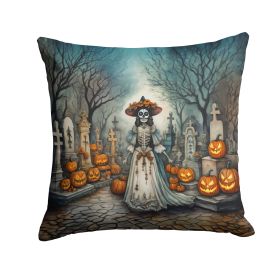 La Catrina Skeleton Spooky Halloween Throw Pillow Machine Washable, Indoor Outdoor Decorative Pillow for Couch, Bed or Patio, 14Hx14W (Default: Default)