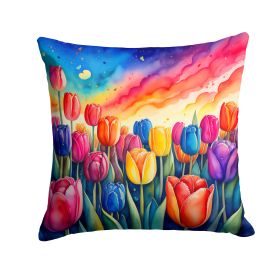 Colorful Tulips Throw Pillow Machine Washable, Indoor Outdoor Decorative Pillow for Couch, Bed or Patio, 14Hx14W (Default: Default)