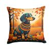 Dachshund Fall Throw Pillow Machine Washable, Indoor Outdoor Decorative Pillow for Couch, Bed or Patio, 14Hx14W