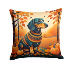 Dachshund Fall Throw Pillow Machine Washable, Indoor Outdoor Decorative Pillow for Couch, Bed or Patio, 14Hx14W (Default: Default)