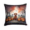 Dachshund Spooky Halloween Throw Pillow Machine Washable, Indoor Outdoor Decorative Pillow for Couch, Bed or Patio, 14Hx14W