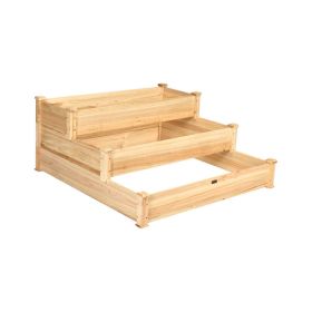 3 Tier Elevated Wooden Vegetable Garden Bed (Color: natural)