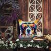 Bernese Mountain Dog Hippie Dawg Throw Pillow Machine Washable, Indoor Outdoor Decorative Pillow for Couch, Bed or Patio, 14Hx14W