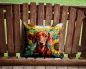 Dachshund in Sunflowers Throw Pillow Machine Washable, Indoor Outdoor Decorative Pillow for Couch, Bed or Patio, 14Hx14W