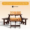 6 Person Wooden Picnic Benches, Outdoor Round Table with Umbrella Hold Design for Patio, Backyard, Garden, Adults and Kids