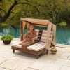 KidKraft Wooden Outdoor Double Chaise Lounge with Cup Holders, Patio Furniture for Kids or Pets, Espresso with Oatmeal