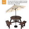 6 Person Wooden Picnic Benches, Outdoor Round Table with Umbrella Hold Design for Patio, Backyard, Garden, Adults and Kids