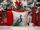 Peacock Throw Pillow Machine Washable, Indoor Outdoor Decorative Pillow for Couch, Bed or Patio, 14Hx14W