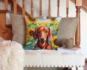 Dachshund in Sunflowers Throw Pillow Machine Washable, Indoor Outdoor Decorative Pillow for Couch, Bed or Patio, 14Hx14W