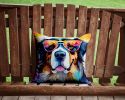 Bernese Mountain Dog Hippie Dawg Throw Pillow Machine Washable, Indoor Outdoor Decorative Pillow for Couch, Bed or Patio, 14Hx14W