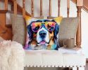 Bernese Mountain Dog Hippie Dawg Throw Pillow Machine Washable, Indoor Outdoor Decorative Pillow for Couch, Bed or Patio, 14Hx14W